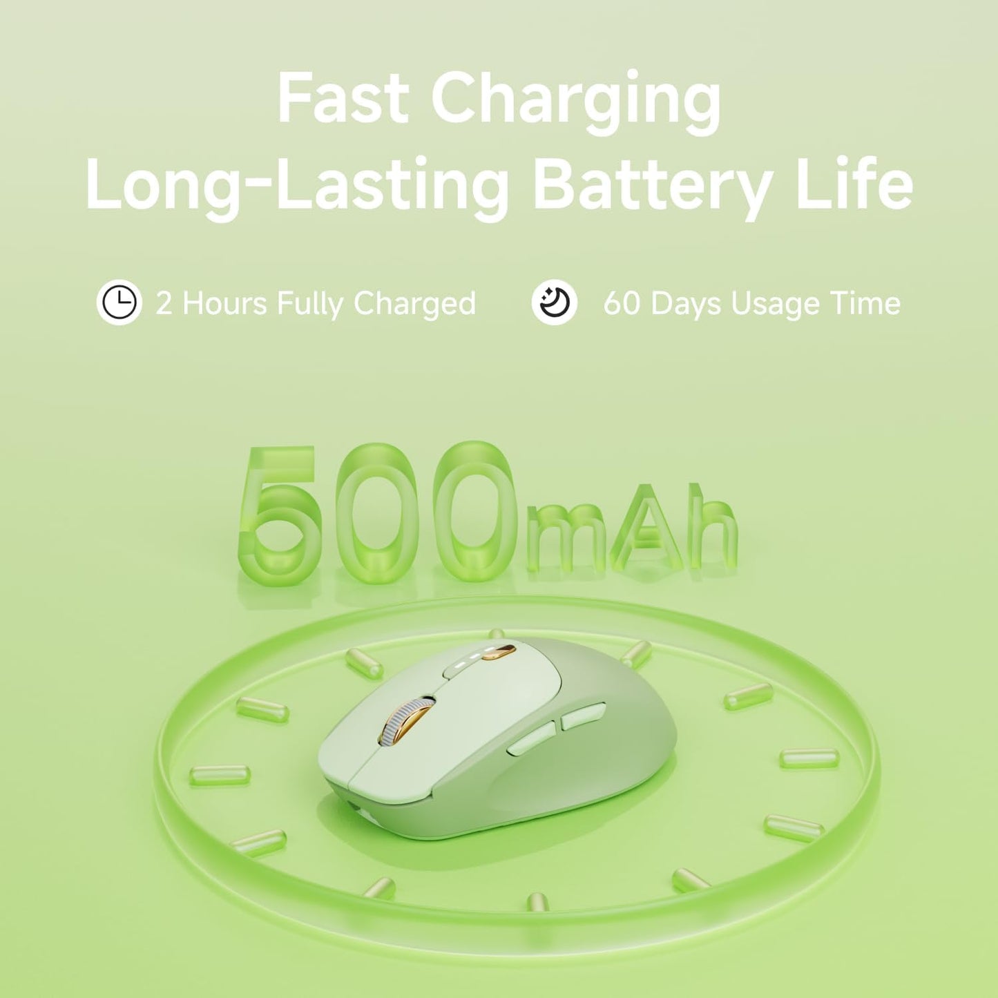 EWEADN Q5 Wireless Mouse, Bluetooth & 2.4G Quiet Computer Mouses with 1600 DPI, Battery Level Display, Ergonomic Office Mouse,6 Button Portable Cute Cordless Mice for Laptop/PC/Mac- Green