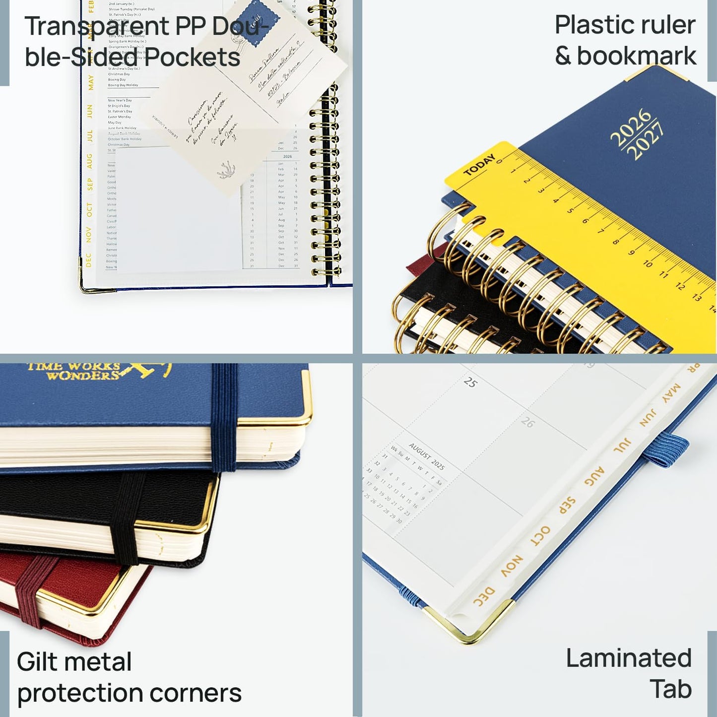 POPRUN Monthly Planner 2026-2027 Spiral Hardcover (8'' x 10''), 18 Months Calendar (Jan.2026-Jun.2027) - 2 Pages per Month with Dotted Note Pages, Sunday Start, Laminated Tab - Midnight Green