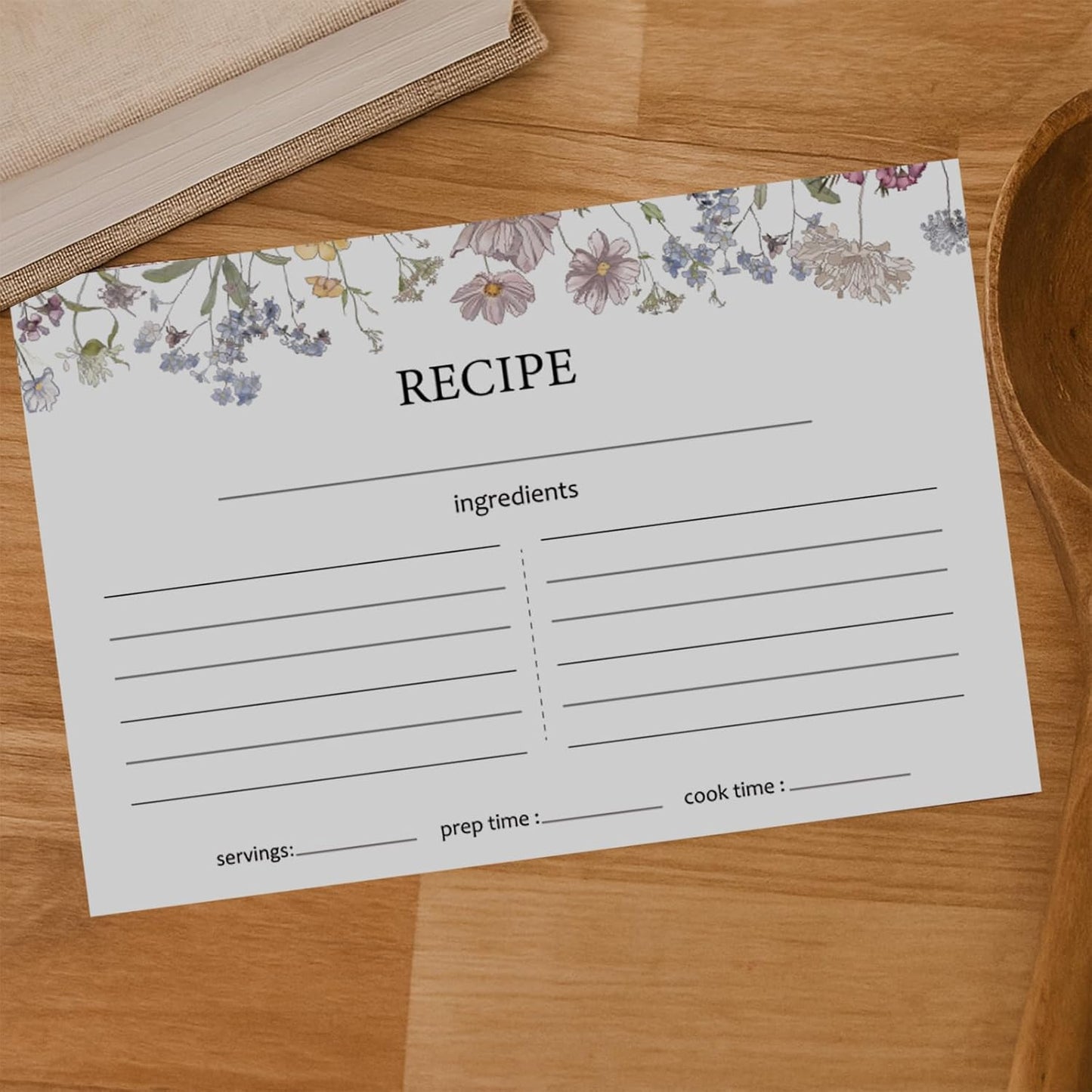 50 Pieces 4x6 Recipe Cards for Wildflower Bridal Shower Weeding Housewarming Kitchen Christmas Gifts White Lined Index Cards Blank Cardstock Paper Double Sided Menu Cards