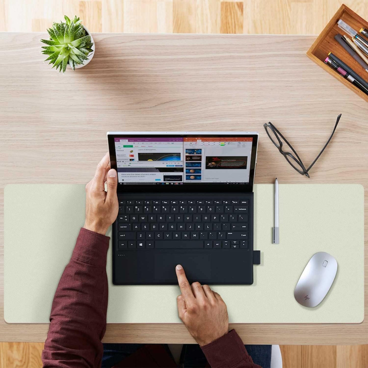 Aothia Double-Sided PU Leather Desk Pad - Non-Slip Large Mouse Pad & Desk Mat for Office, Home - Waterproof, Easy to Clean, Durable Dual-Sided Surface (31.5" x 15.7", Matcha Green)