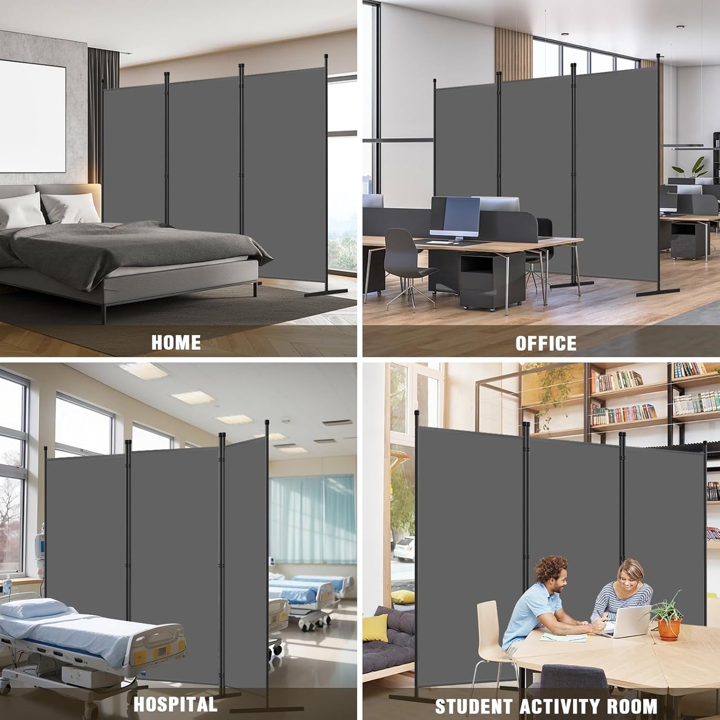 AKTOP 3-Panel Room Divider, Freestanding Wall Divider for Room Separation, Folding Privacy Partition Screen 70''W x 102''H, Portable Room Divider Panel Privacy Screen for Dorm Studio Office, Grey