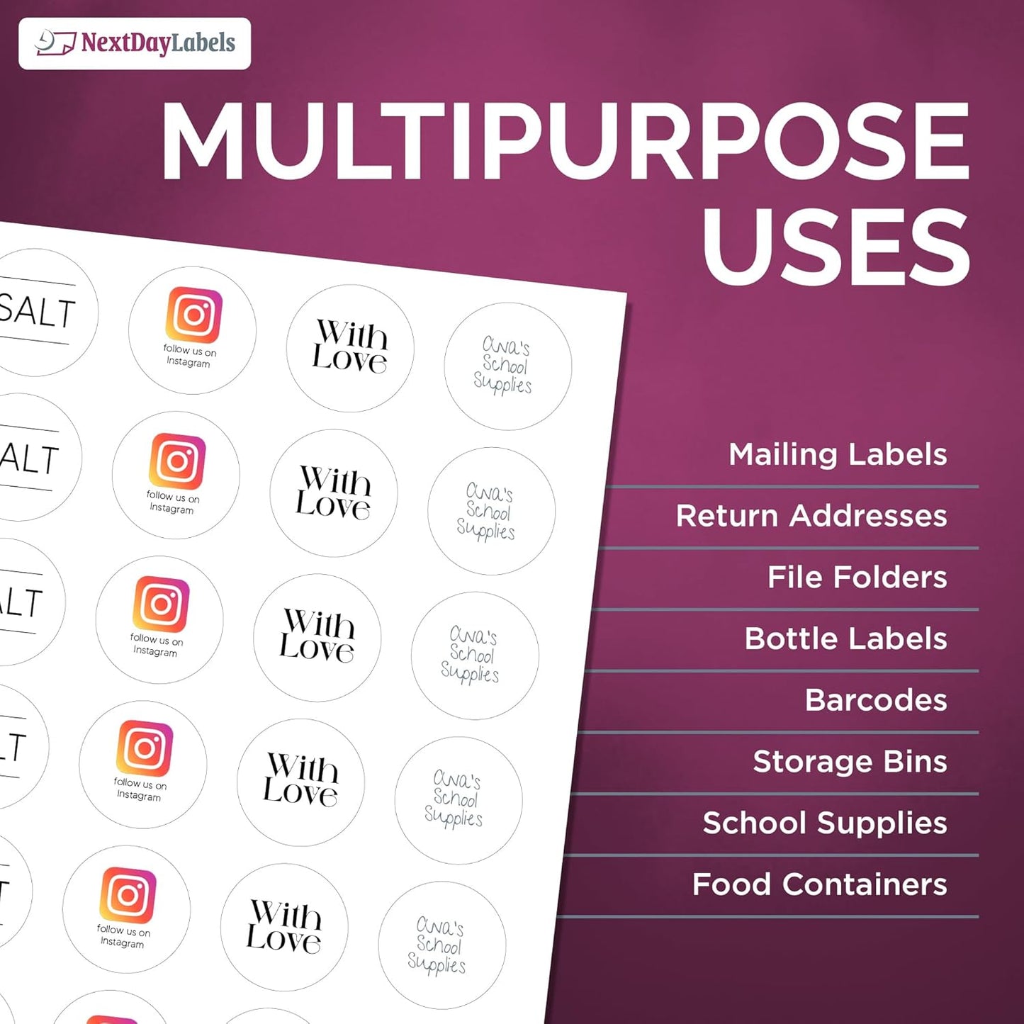 NextDayLabels - 1.66 Inch Round Stickers for Printer - Matte White Blank Laser/Inkjet Circle Labels - Printable (250 Sheets, 24 Per Sheet, 6000 Labels)