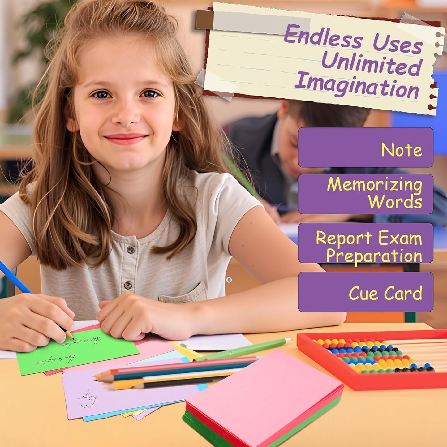 600 Count Colored Blank Index Cards, Unlined Index Cards 3x5,Flash Cards Learning Memo Scratch Pad, Heavy Notecards for Studying School Office Supplies