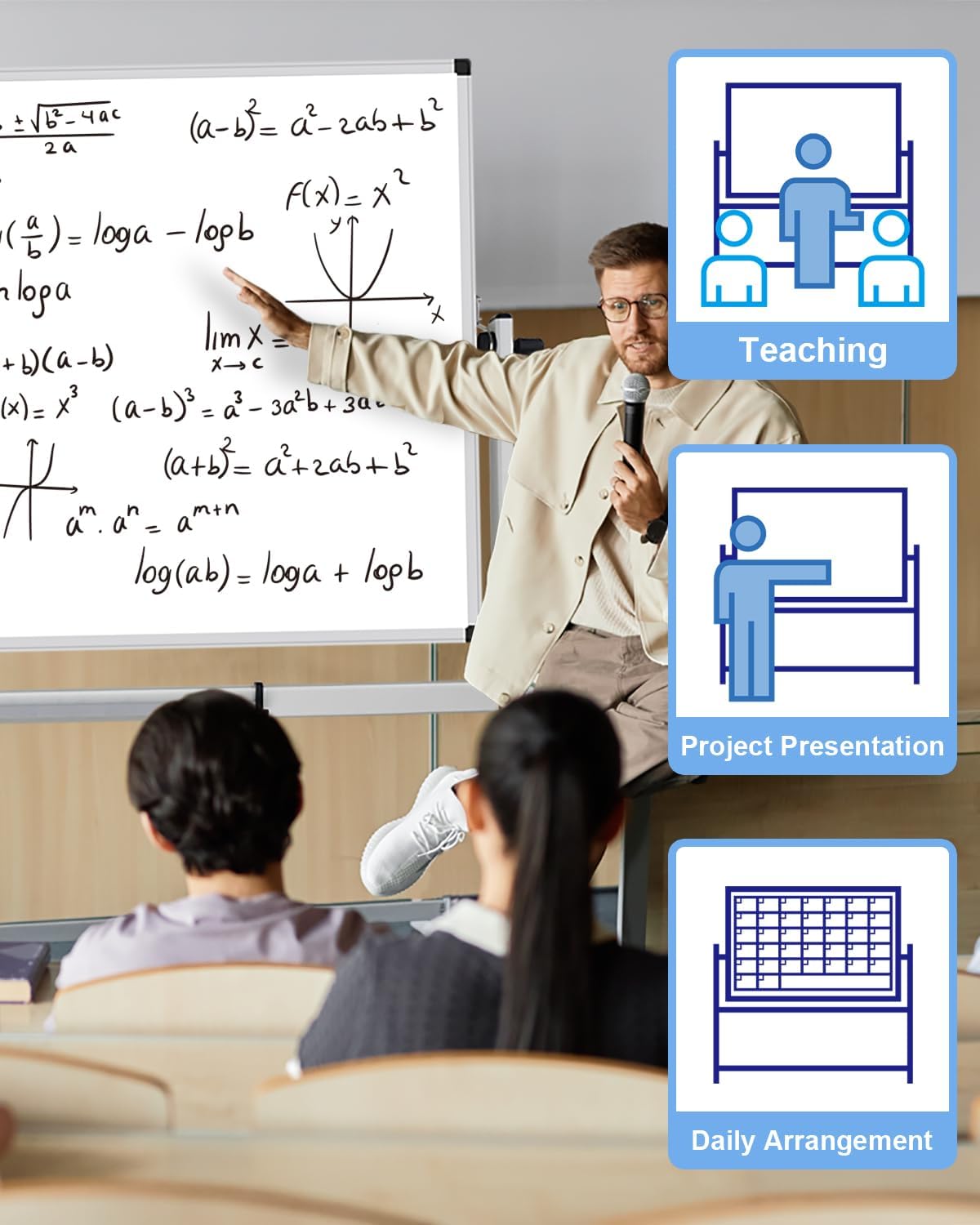 XBoard Magnetic Mobile Whiteboard, Double Sided Magnetic Dry Erase White Board on Wheels, Large Portable Easel with Stand and Aluminium Frame for Home School Office (Calendar 48x36-Inch)