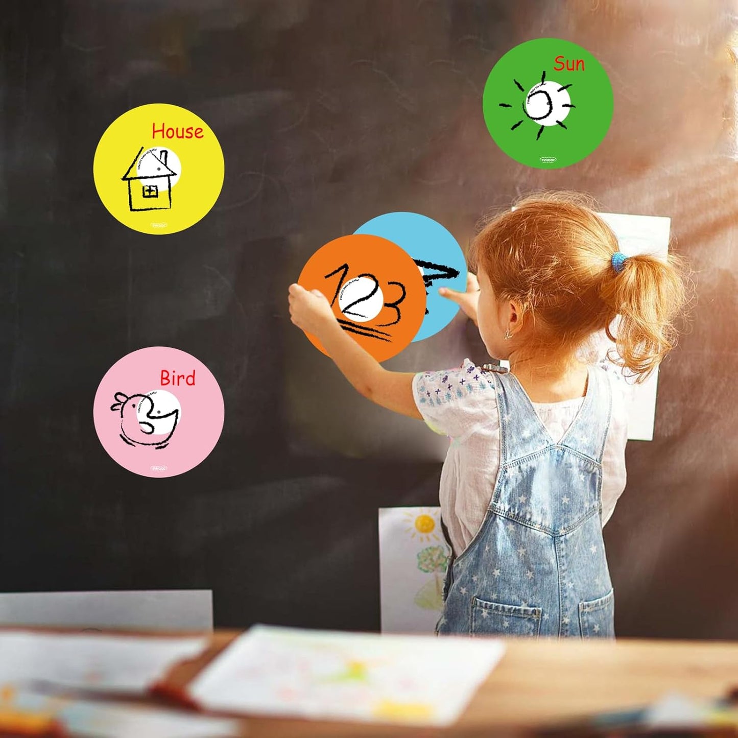 Dry Erase Sticky Notes Multi-Use Label Stickers for Desk, Wall, Fridge, Reminders, Labels, Lists, Removable &Reusable, 12 Pack (5" in Circle Multicolor)