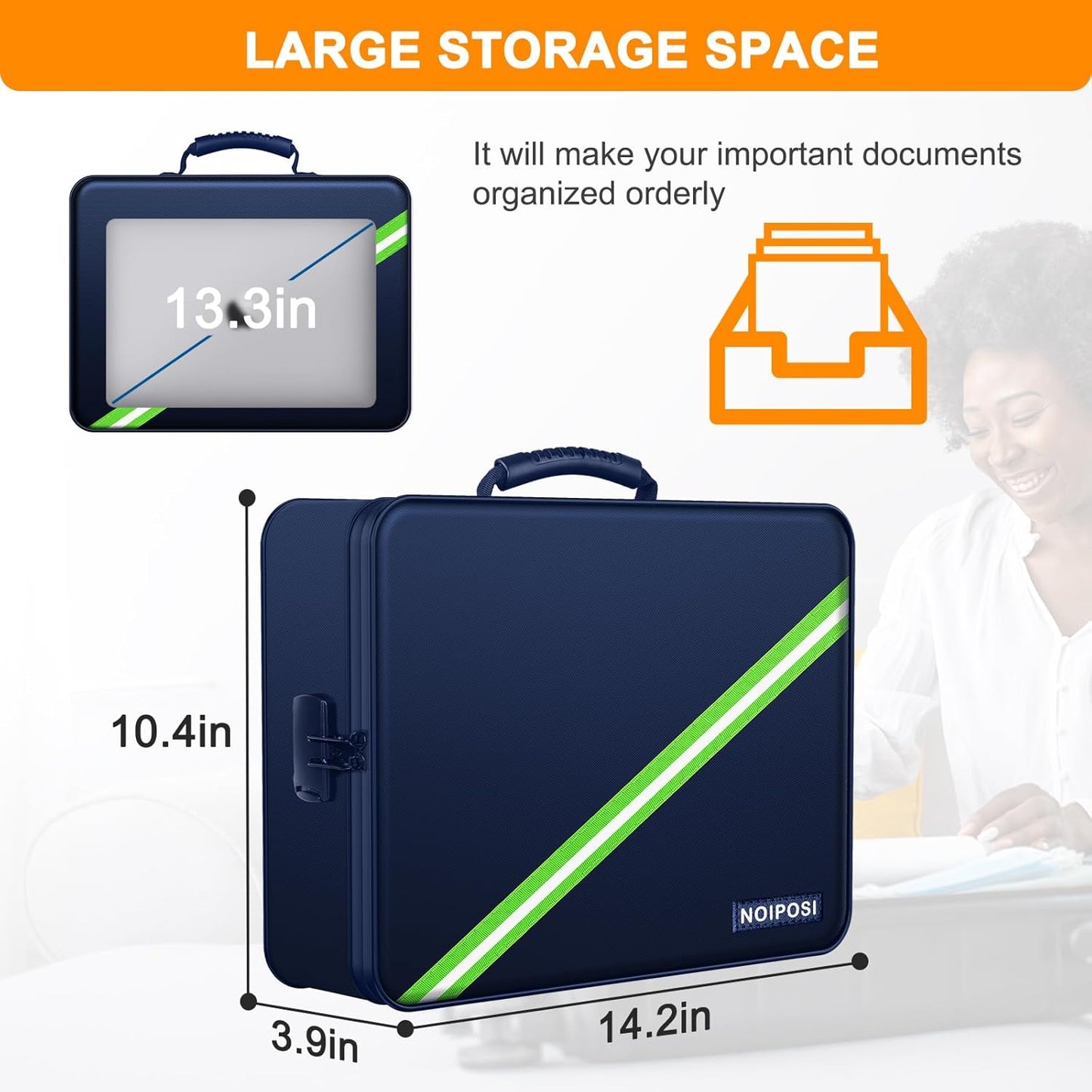 Noiposi Document Organizer with 5200℉ Heat Insulated,Waterproof and Fireproof Document Box,Portable Home Travel Safe Storage Box for Important Documents,File and Birth Certificate,Blue
