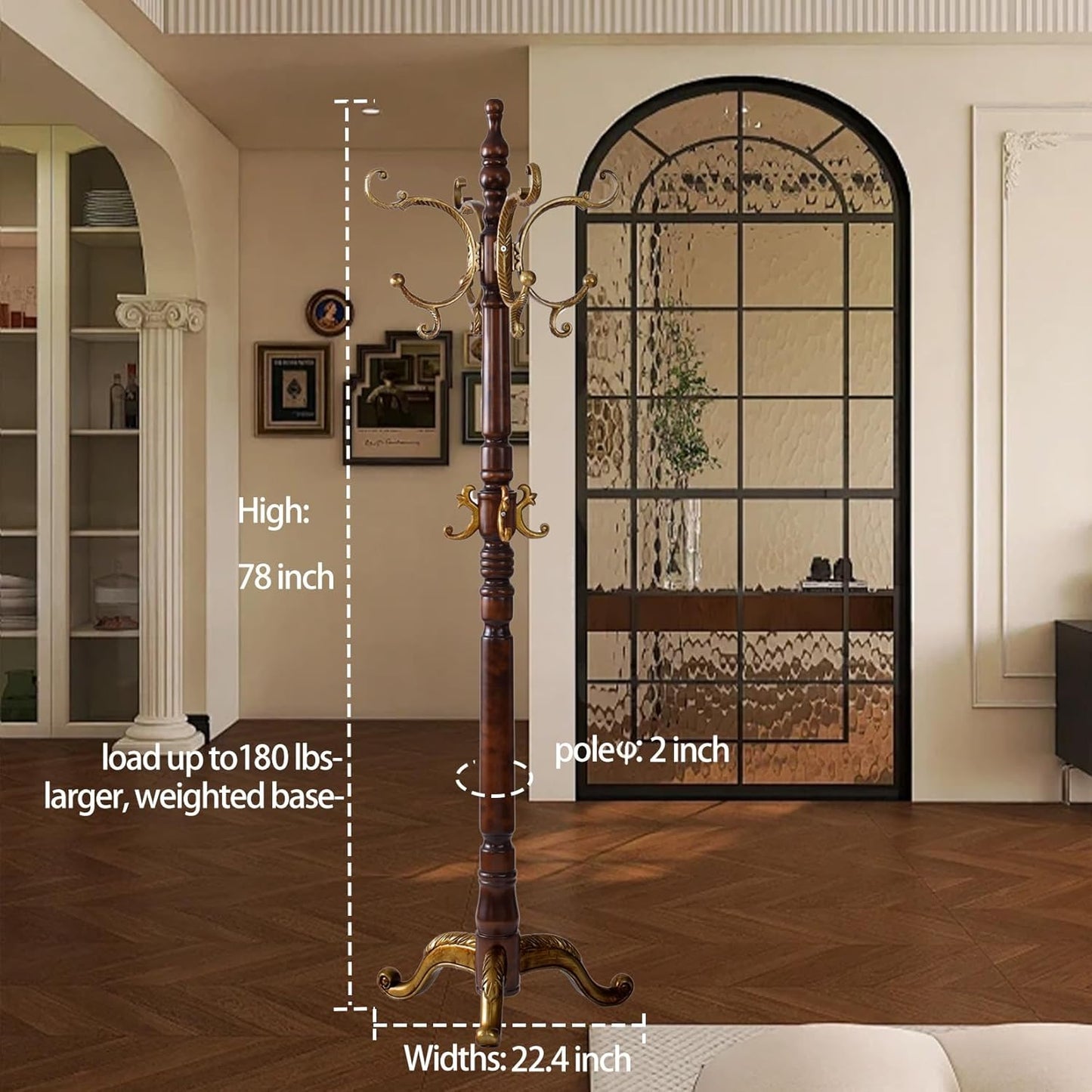 Wooden Coat Racks, Retro 78" Coat Tree with 12 Hooks & Stable Triangular Base, Entryway Coat Rack Freestanding for Hat, Clothes, Scarves, Handbags, Umbrella (Vintage)