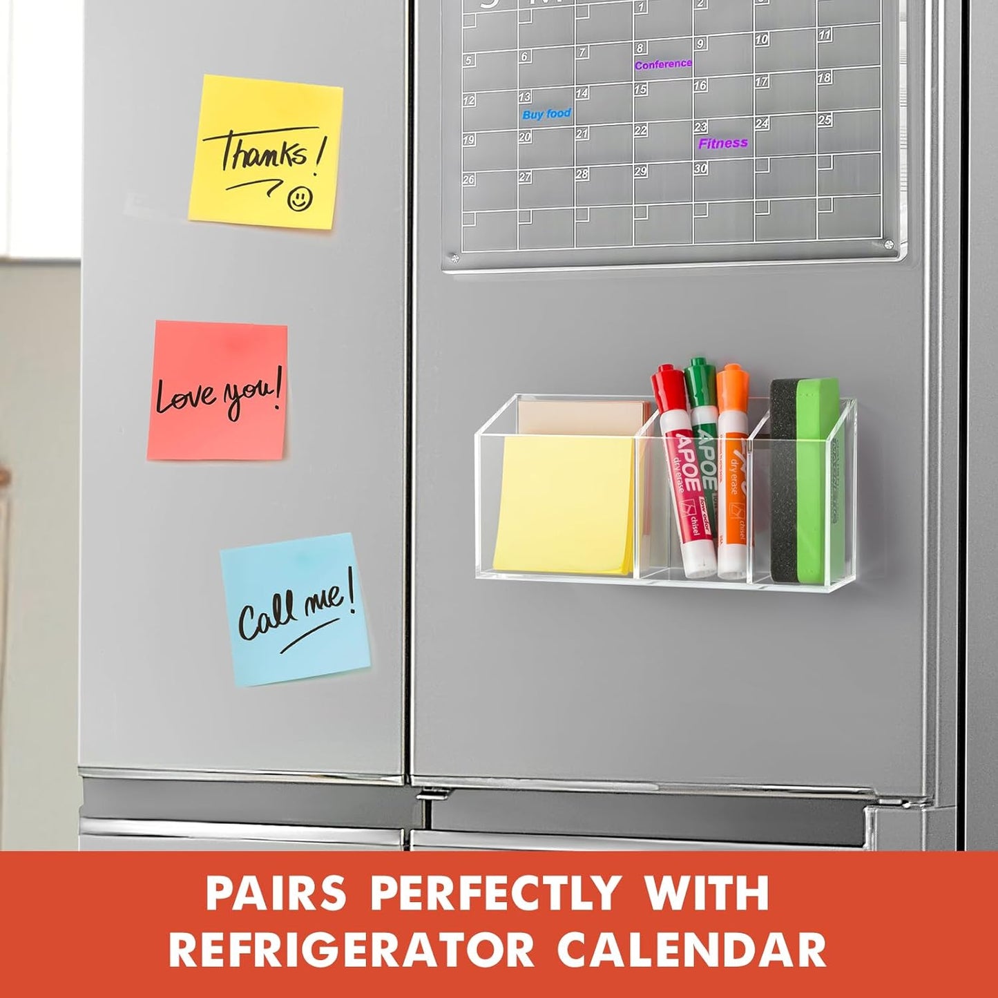 Magnetic Dry Erase Marker Holder, Acrylic Magnet Pen Holder for Whiteboard, Refrigerator, Magnetic Fridge Organizer for Office, Classroom, Whiteboard Maker Holder, Locker Organizer