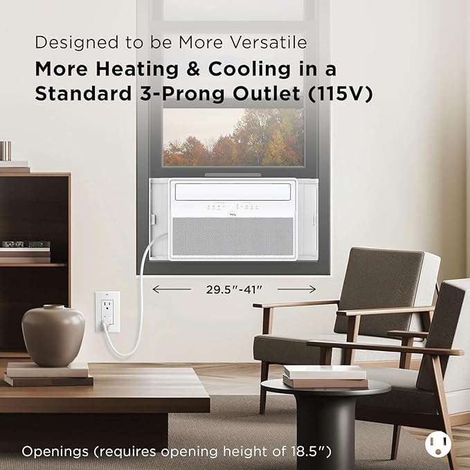 TCL 12,000 BTU Q-Series Smart Inverter Window AC with Heat Pump, Ultra-Quiet, up to 67% Energy Saving, 115V, Compatible with Alexa/Google Assistant/Apple Homekit/Matter, Cools up to 550 Sq. Ft.