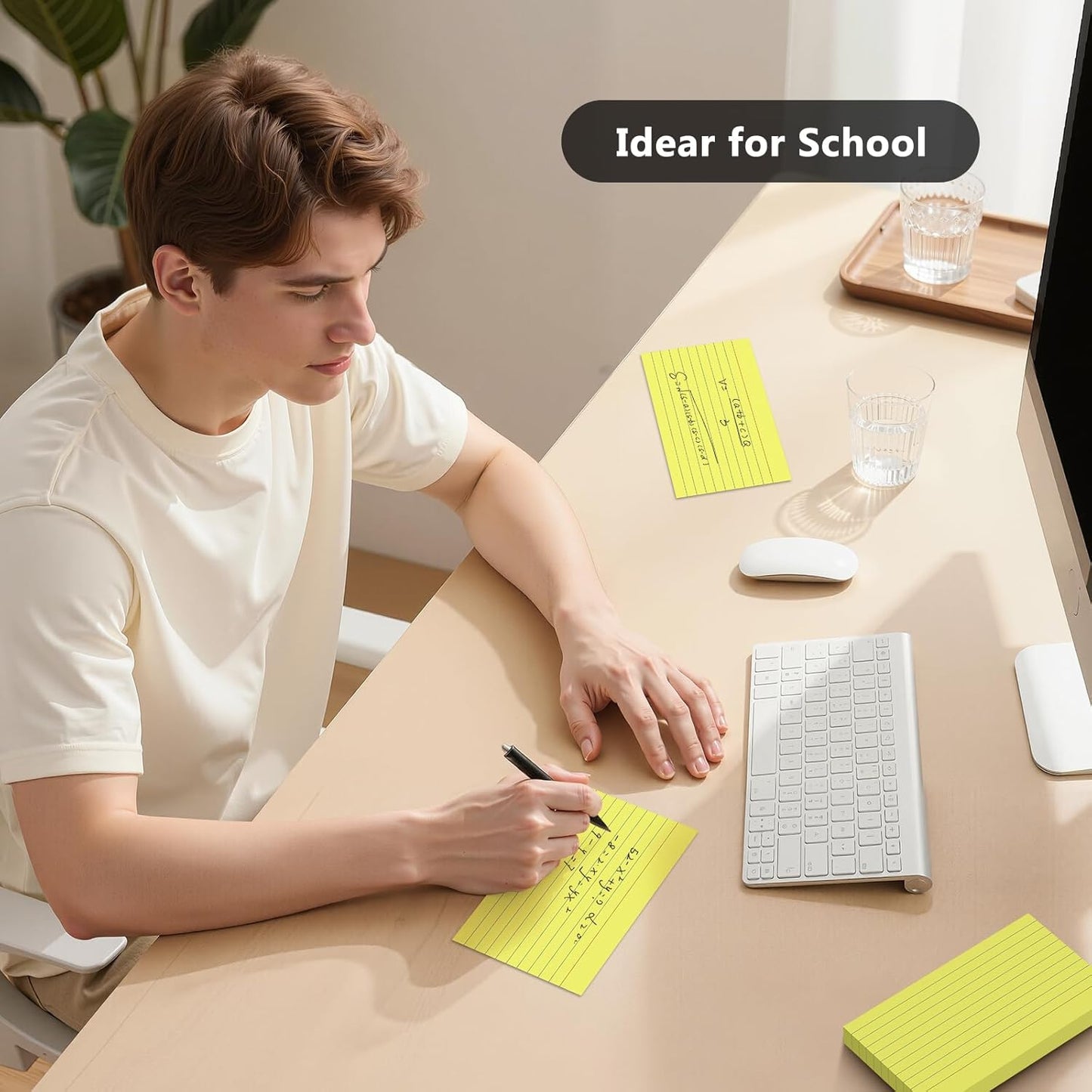 250 Count Index Cards 3 x 5 Inch, Heavyweight Yellow Lined Note Cards Portable Ruled Flash Cards Perfect for Studying and Organizing, Note Taking Study Flashcards for Home, School and Office