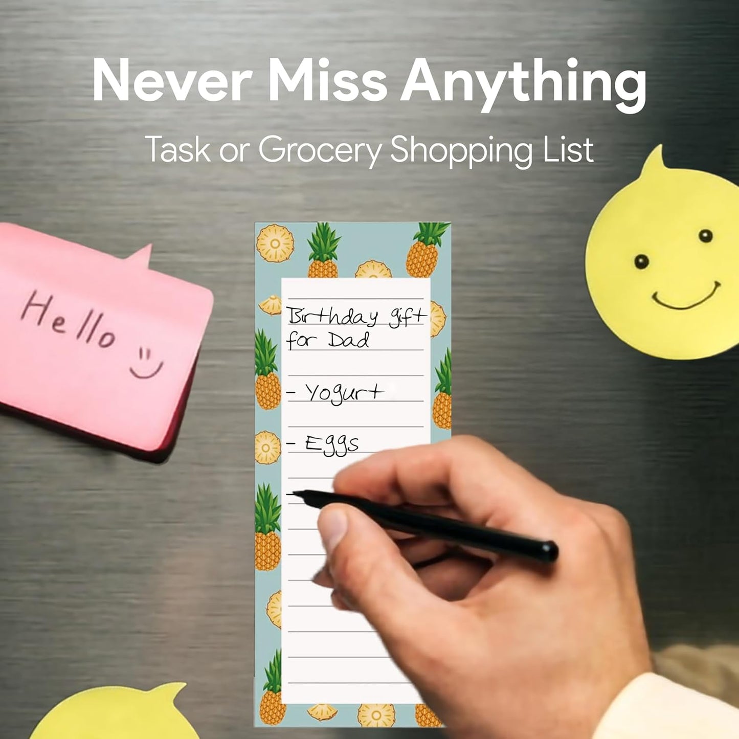 8 Magnetic Notepads – Notepads for Grocery List, Shopping List, To-Do List, Reminders -Strong Magnetic Back- Memo Notepad with Realistic Fruit Designs | 25 Sheets per Pad 7.5 x 3.5 inch (8 Pack)