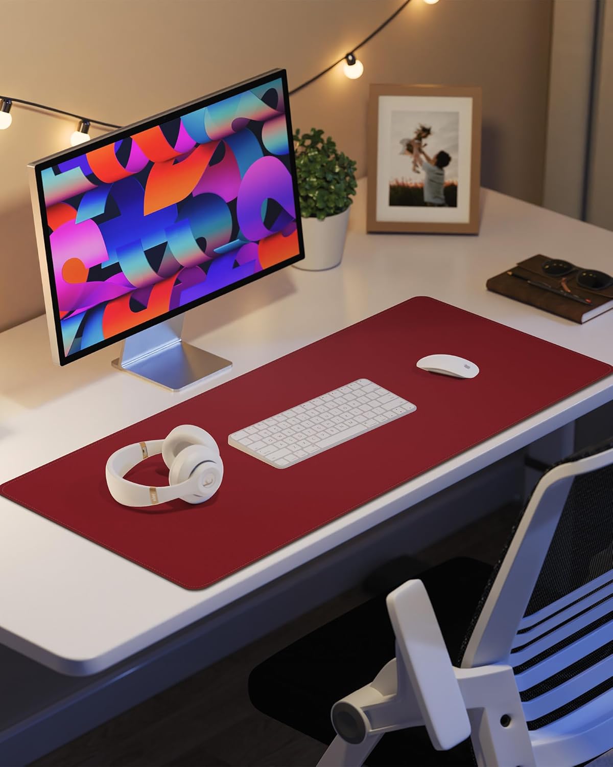 PU Leather Desk Pad Protector - 36"x17" Large Non-Slip Desk Mat, Waterproof Office Desk Blotter for Keyboard & Mouse, Premium Workstation Cover for Home & Office (Red)