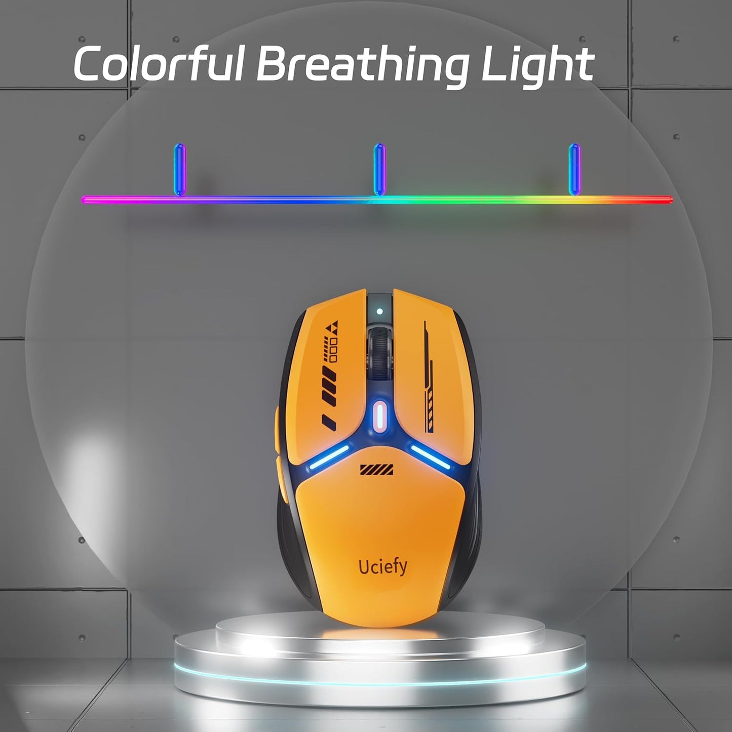 Uciefy V19 Wireless Mouse, 2.4GHz Rechargeable Mouse LED with Battery Indicator, Magnetic Computer Mice with USB Receiver & Type-C Adapter for Laptop/PC/Mac/Chromebook-Orange