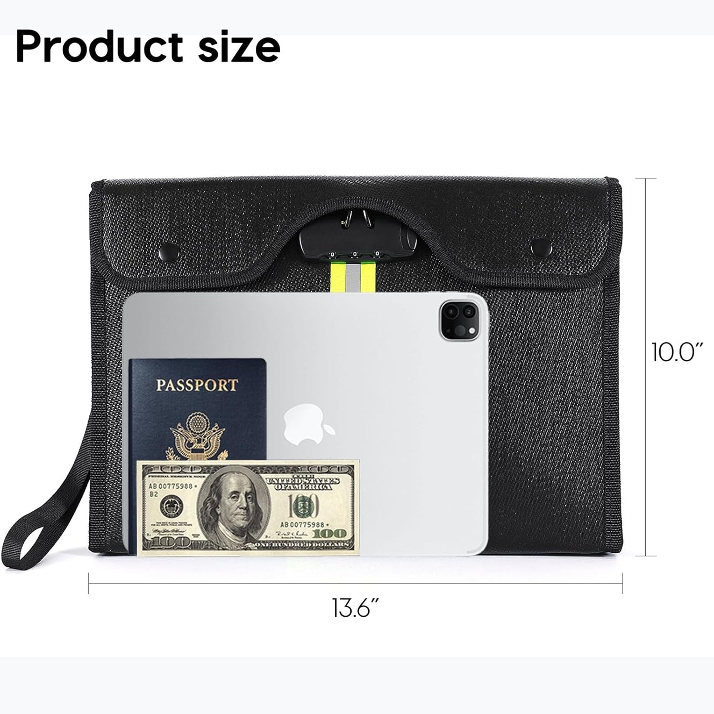 Fireproof Document Bag with Lock, Important Document Organizer for Home Safe, Waterproof Money Bag for Cash, Birth Certificate, Legal File, Passport