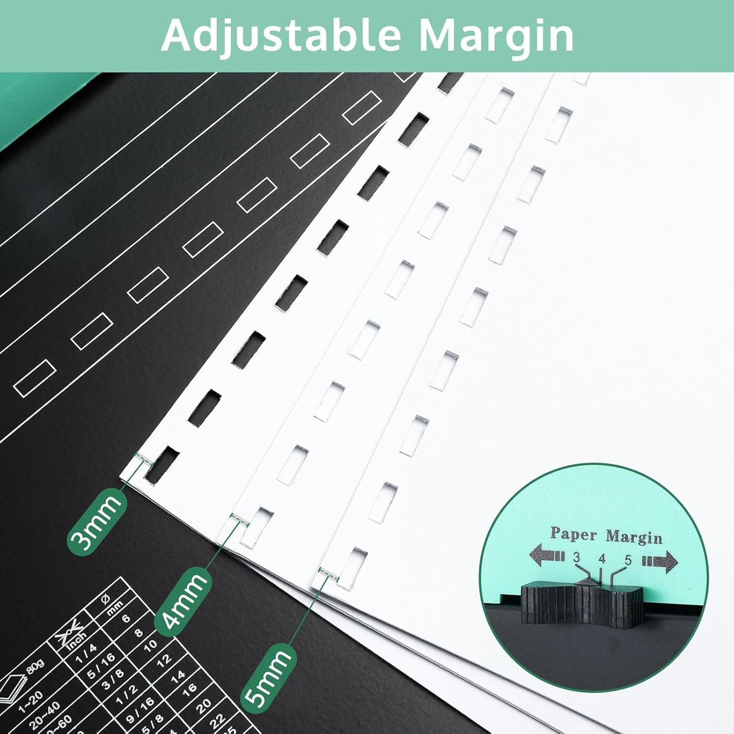 OFFNOVA Binding Machine, 21-Hole 450 Sheets Paper Comb Punch Binder Machine for Letter Size / A4 / A5 Paper, Easy to Punch Handle, Adjustable Margin