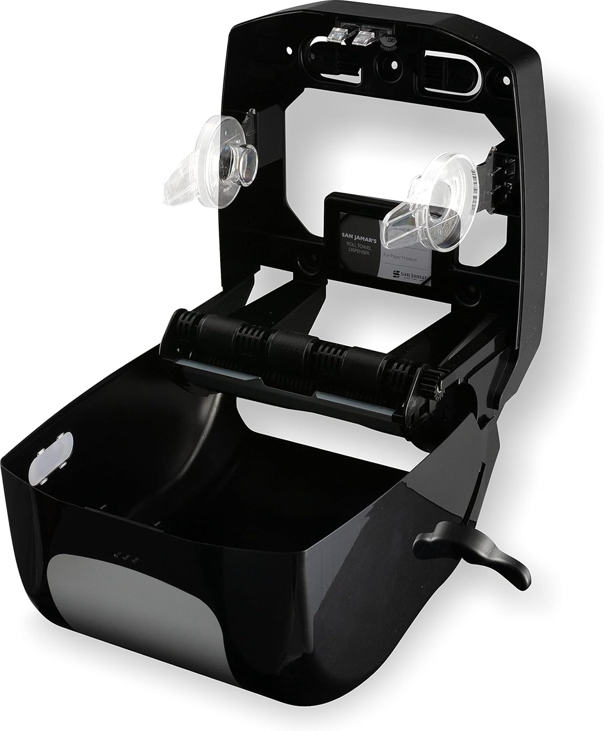 San Jamar Summit Lever Paper Towel Roll Dispenser, Wall Mounted Manual Dispensing, 1.5" Core for Bathrooms, Kitchens, and Restaurants, Plastic (ABS), Black and Stainless Steel