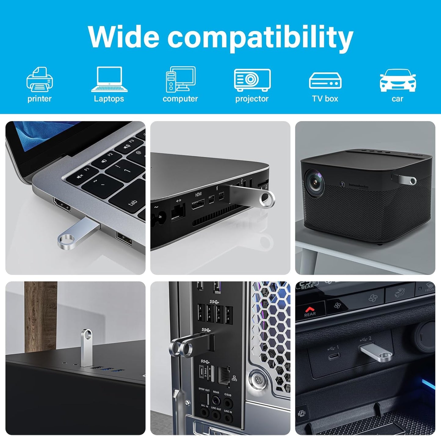 ABLAZE 16GB Flash Drive 10 Pack, Metal USB 2.0 Thumb Drives with Keychains USB Sticks Pendrives (Sliver)