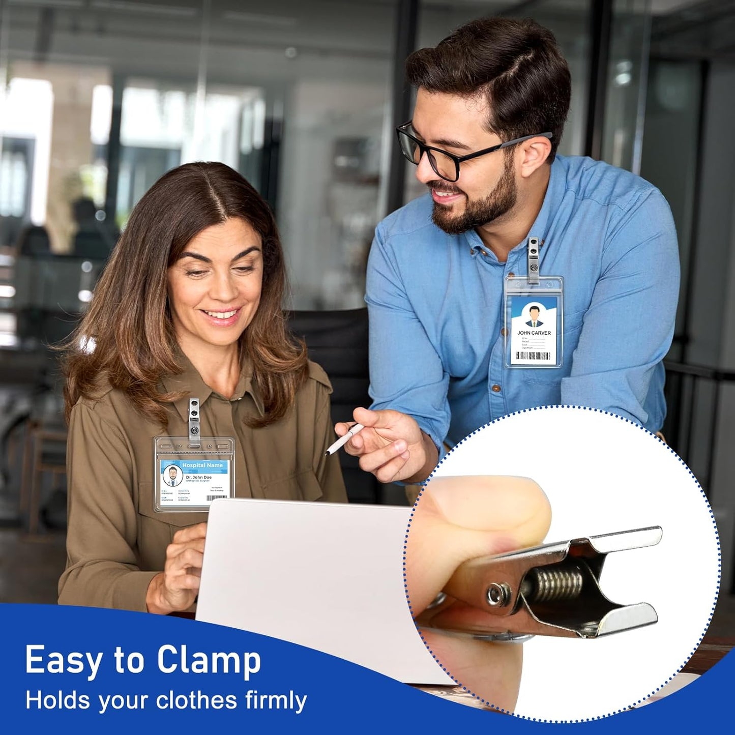 200Pcs Premium Metal Badge Clips with Clear PVC Straps for ID Cards, Badge Holders, Name Tags, Work Badges