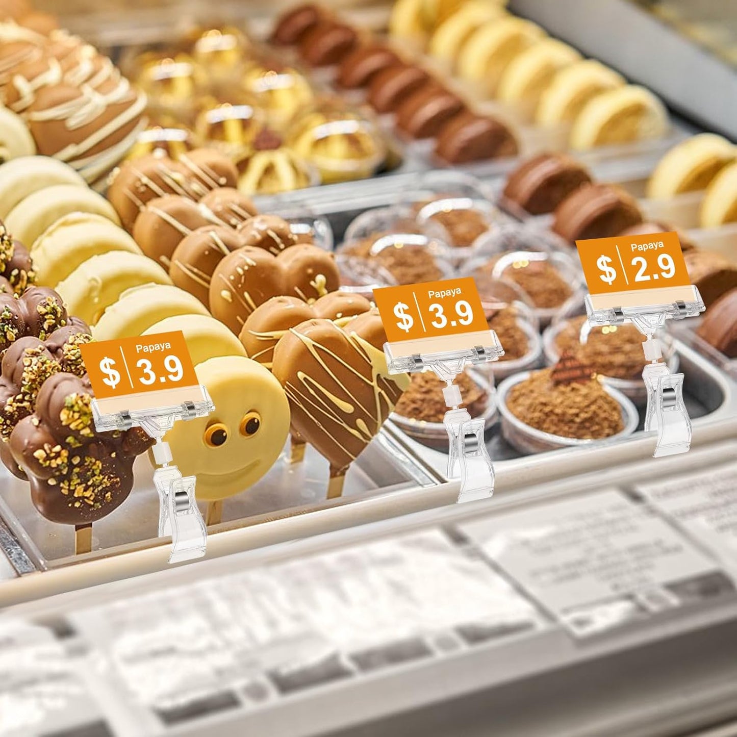 30PCS Clear Sign Clips Plastic Rotatable Pop Clip Sign Holder Stand for Merchandise Display, Sign Holder Clips for Retail, Double Display Clips for Retail Rack, Baskets, Cards