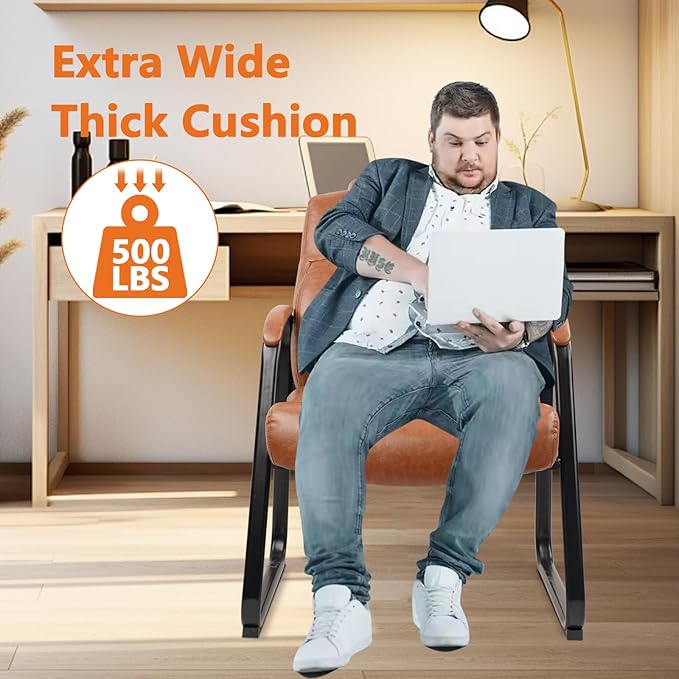 CLATINA Big & Tall 500 lb. Guest Chair, PU Leather Office Reception Chairs with Sled Base, Desk Chair No Wheels for Waiting Room Conference Lobby Computer Living Room, Brown, 2 Pack