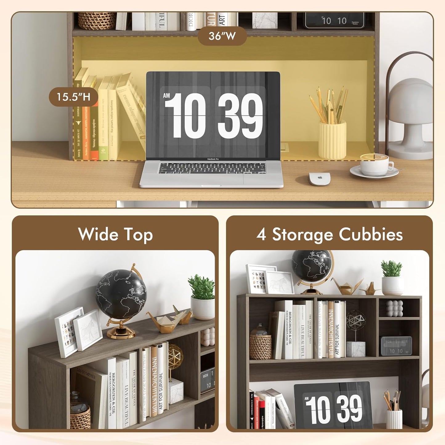 Tangkula Desktop Bookshelf, Countertop Storage Hutch with 4 Shelves for Computer Desk, Desktop 2-Tier Display Rack, Multipurpose Wood Desk Hutch Storage Organizer for Dorm Office Home