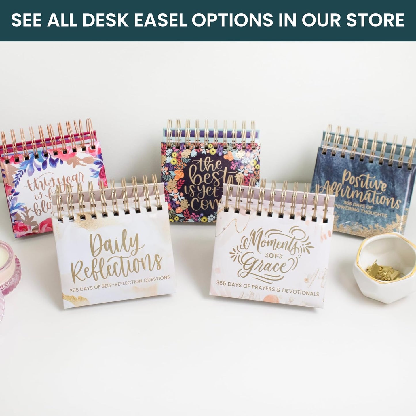 bloom daily planners Undated Perpetual Desk Easel/Inspirational Standing Flip Calendar - (5.25" x 5.5") (The Best is Yet to Come)