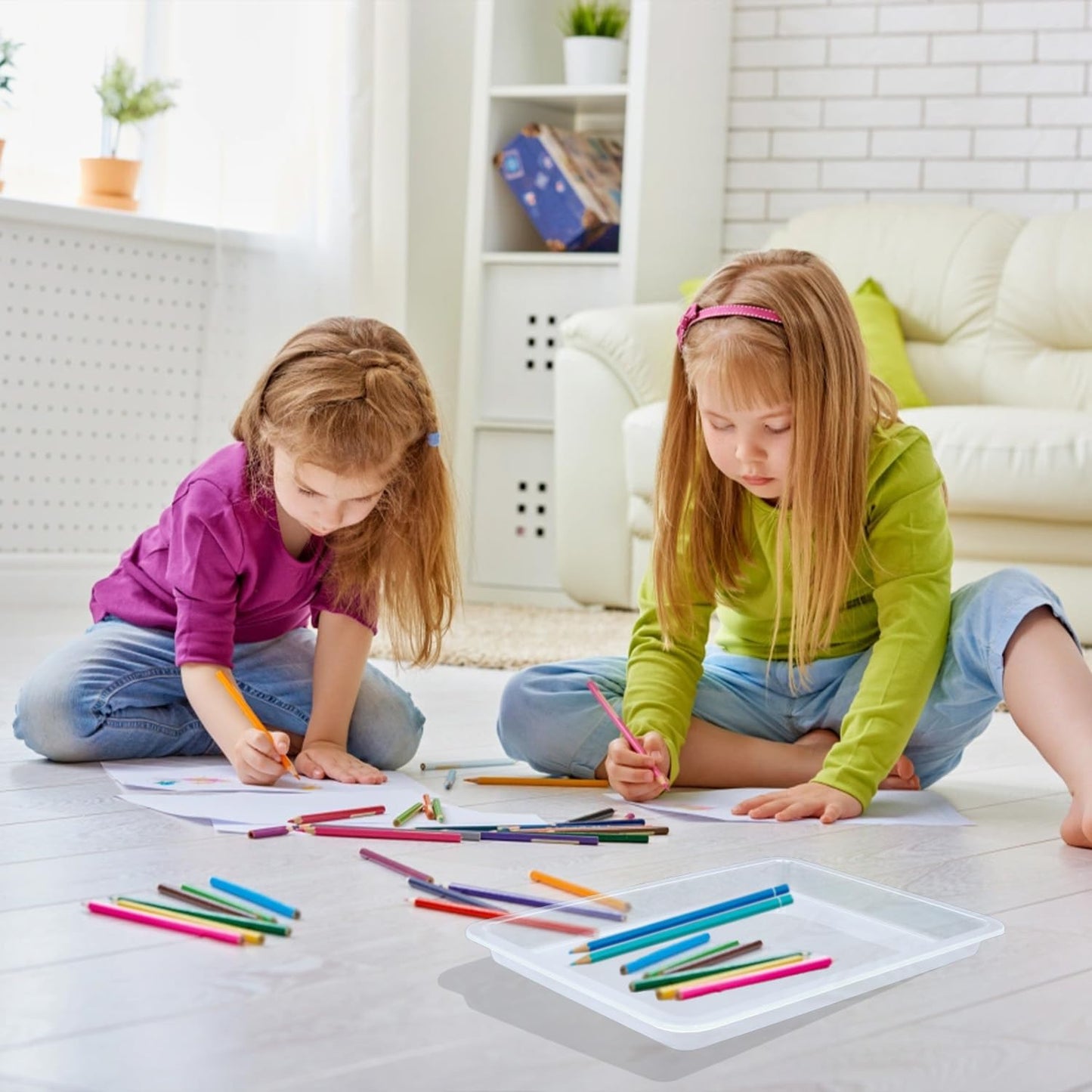 Plastic Art Tray, 12 Pcs Activity Trays Craft Organizer Trays Stackable Activity & Craft Organizer Trays for Kids Classroom Storage, Home & Office Projects,Art Tray,13.4" x 9.8" x 1" (Clear)