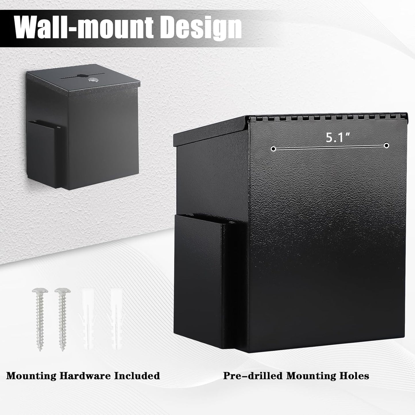 KYODOLED Suggestion Box with Lock & 50 Free Suggestion Cards, Metal Comment Donation Drop Box with Slot, Countertop or Wall Mounted, 8.7" Hx5.9 Wx7.1 L, Black