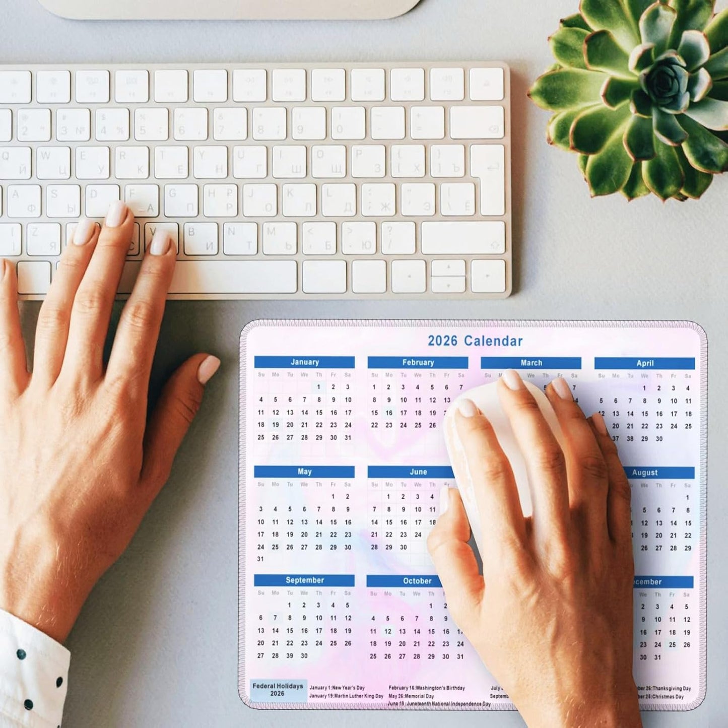 2026 Calendar Mouse Pad, Cute Calendar with Holidays Mouse Pads, Non-Slip Rubber Base Mousepad for Office Desk Computers Laptop