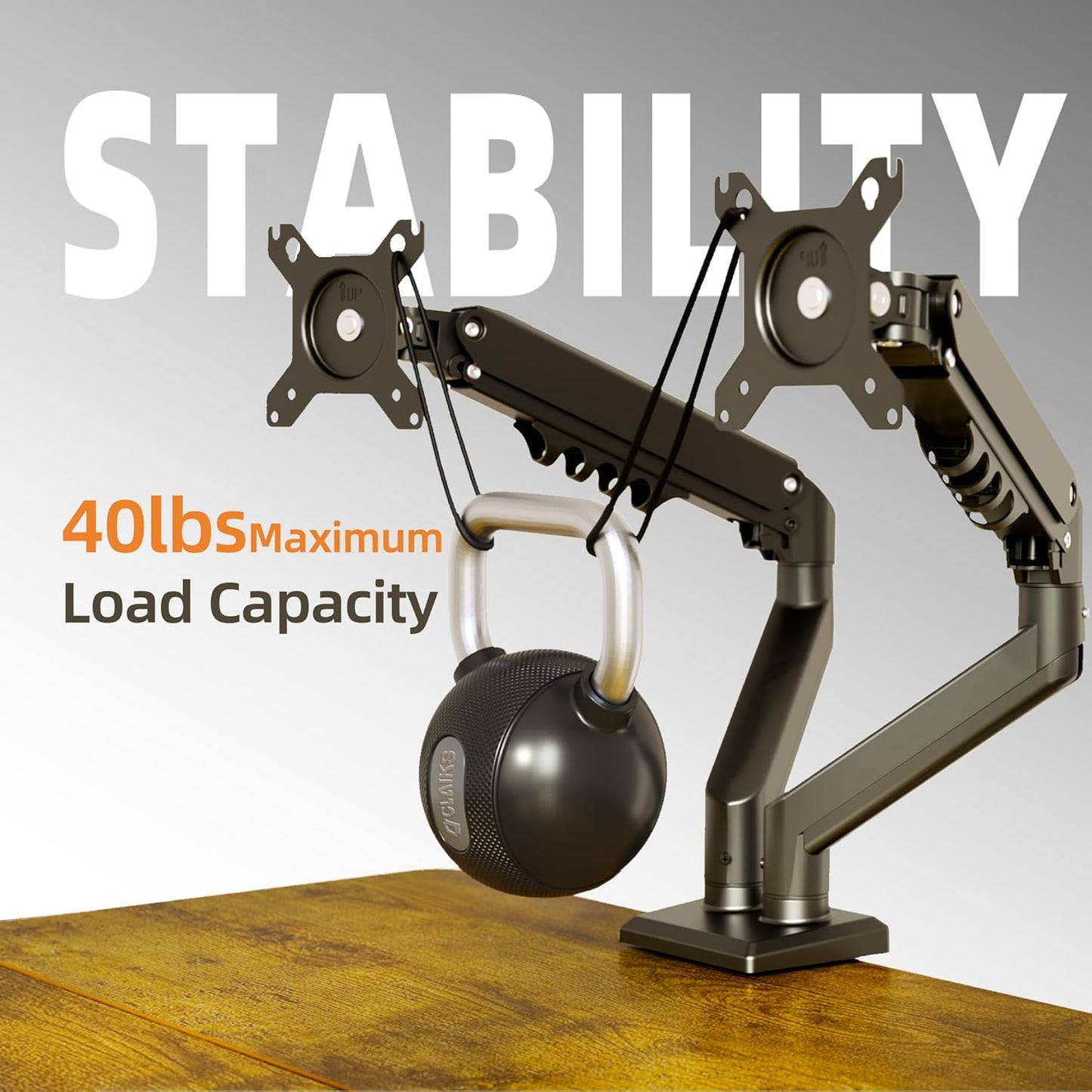 Claiks Dual Monitor Mount for 15-32 Screens, Ergonomic Gas Spring Monitor Arm for, Adjustable Computer Monitor Stand up to 40 lbs, with Clamp and Grommet Base, VESA Mounting Holes 75&100mm, Black