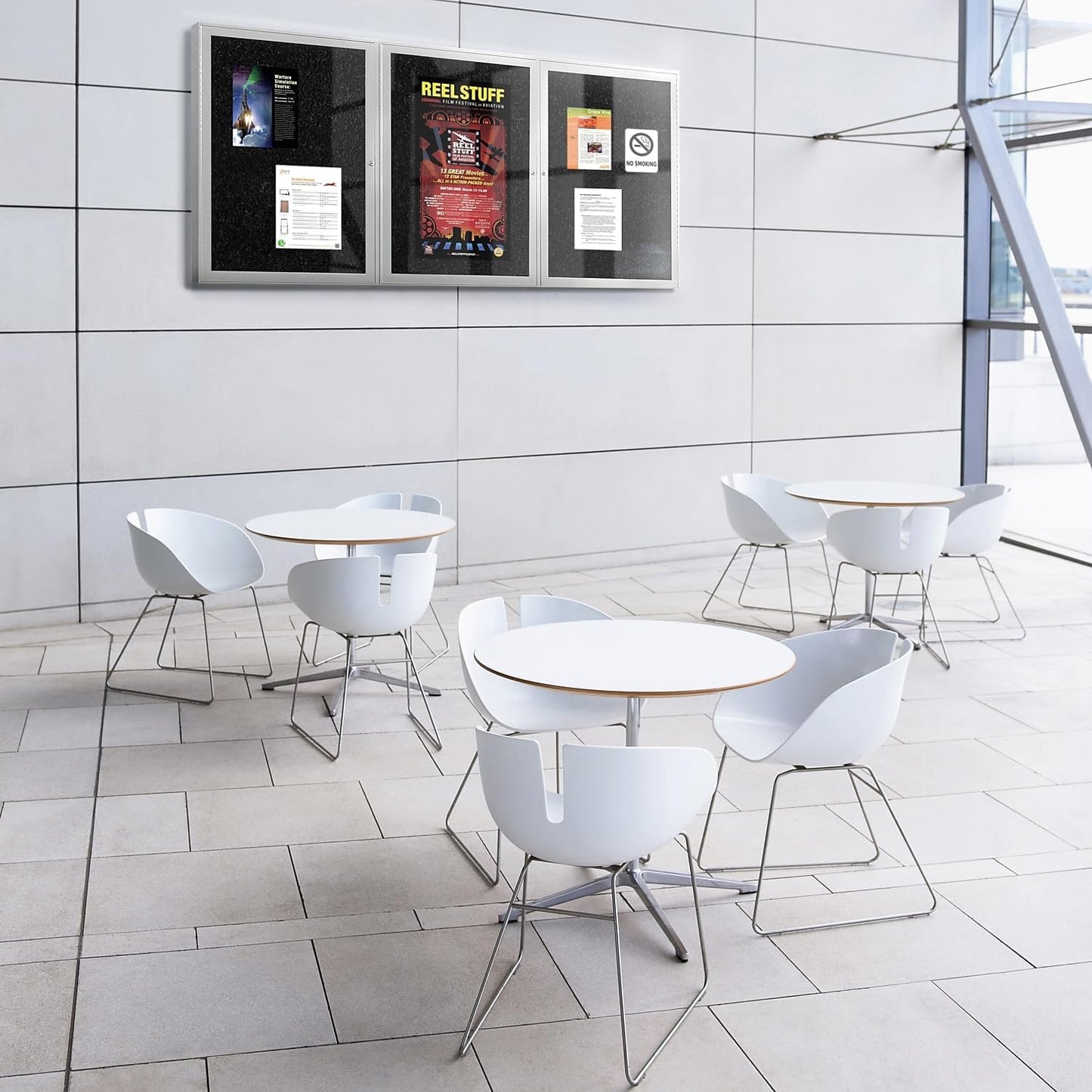 Ghent 24" x 36" 1-Door indoor Enclosed Recycled Rubber Bulletin Board, Shatter Resistant, with Lock, Satin Aluminum Frame,Confetti (PA121 1/2TR-CF),Made in the USA