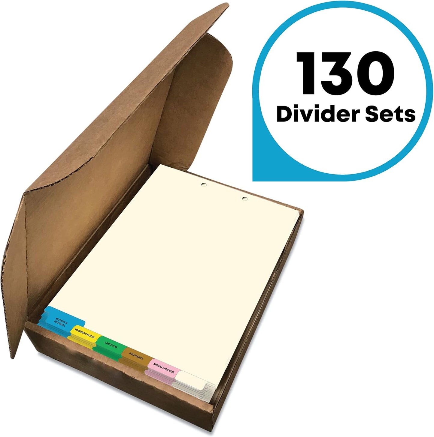 Doctor Stuff - Stock Medical Chart Dividers, 130 Sets of 6 Popular Healthcare Index Tabs, Bottom Tab, 8-1/2" x 11-3/8", File Folder Organizer for Nursing Patient Charts & Medical Records