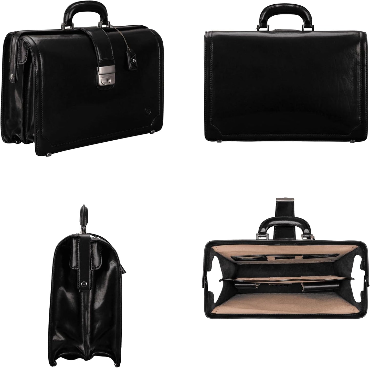 Maxwell Scott - Mens Luxury Leather Executive Lawyer Briefcase - 2 Section Top Handle - Handmade in Italy - The Basilio