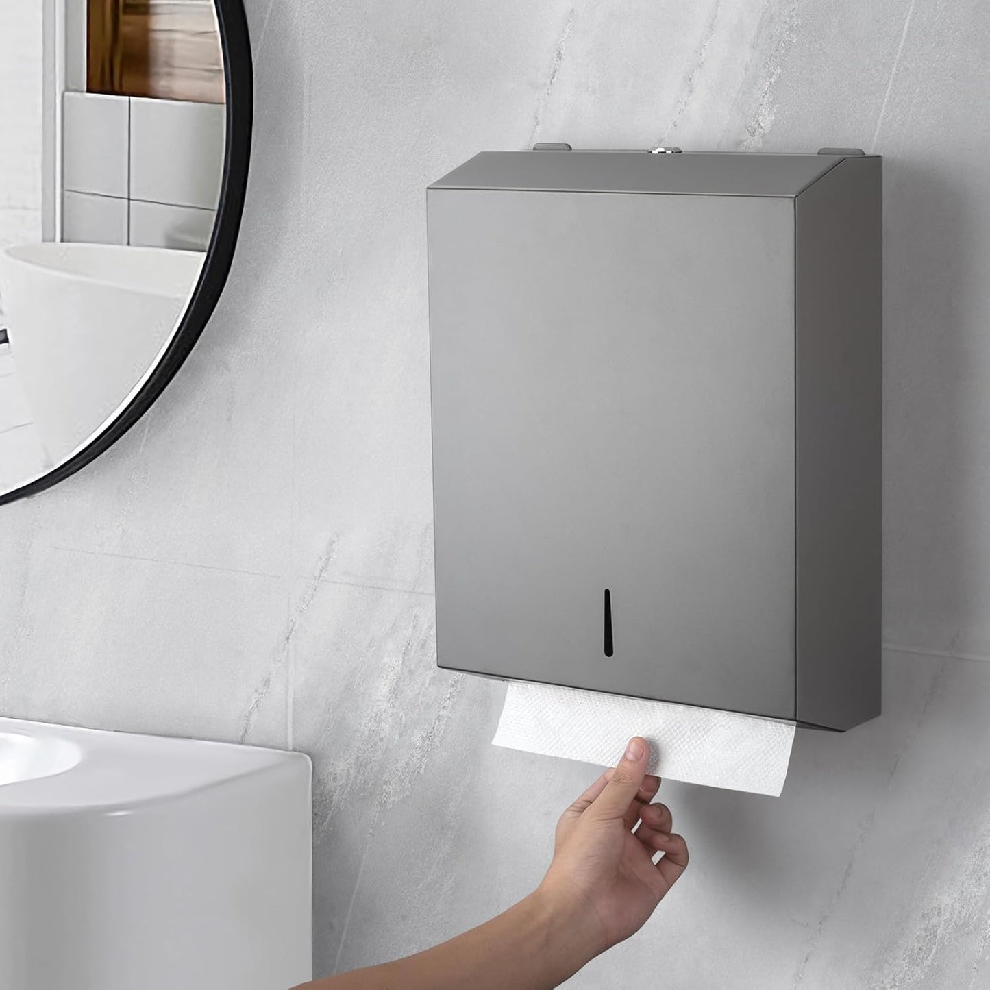 Paper Towel Dispenser Wall Mount Commercial c-fold/Multi-fold/Tri-fold, Touchless Hand Towel Dispenser with Lock(Dark Grey)