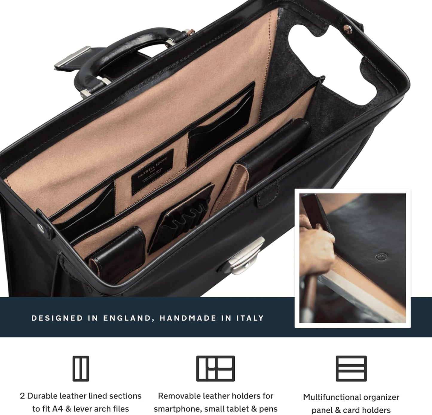 Maxwell Scott - Mens Luxury Leather Executive Lawyer Briefcase - 2 Section Top Handle - Handmade in Italy - The Basilio