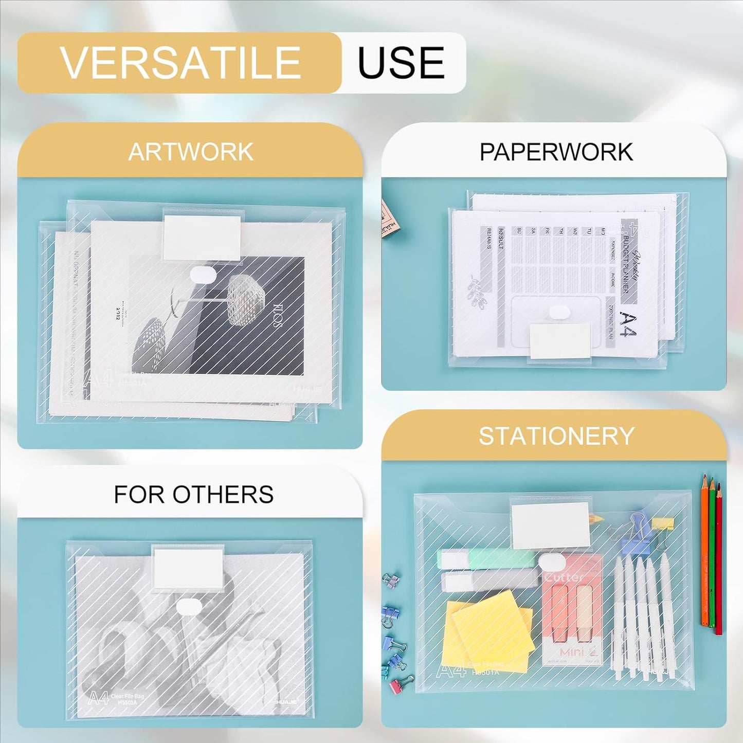 50 Pack, Clear Plastic Envelopes File Folders, HeavyDuty Document Holder with Label Pockets for Letter and A4 Size, Document Folder for School Home Work Office Organizer (50)