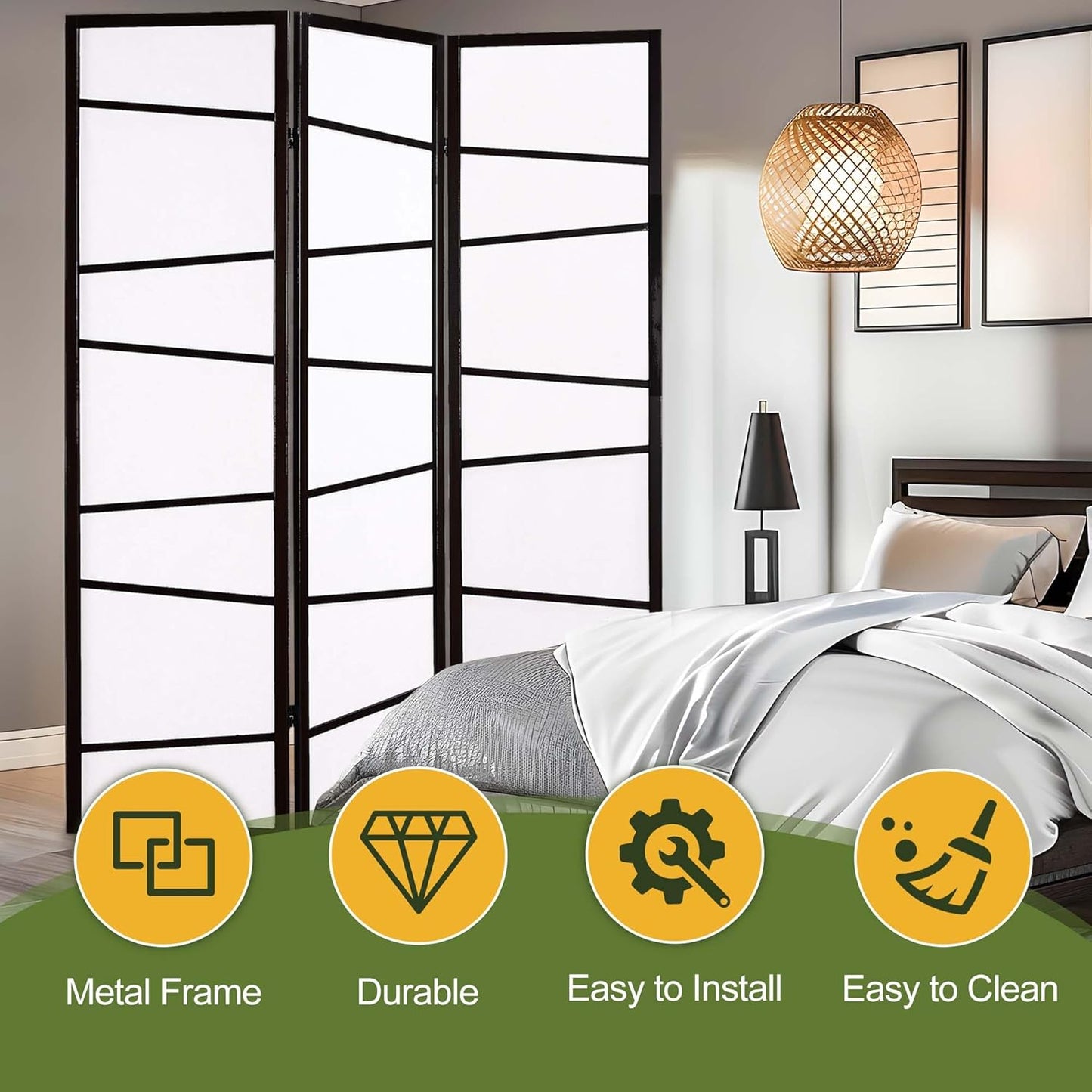 NicBex Room Divider 3 Panel Room Dividers with Heavy-Duty Rice Paper Partition Room Dividers and Folding Privacy Screens Wall Divider for Home, Office, Room Separation,51"W x 2"D x 71"H, White+Black