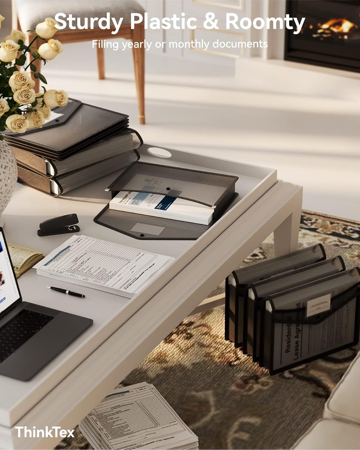 ThinkTex Plastic Expanding File Folder, Transparent envelopes with Snap Closure, No Dividers, Large Capacity, Fit Letter/A4 Size - 5 Packs