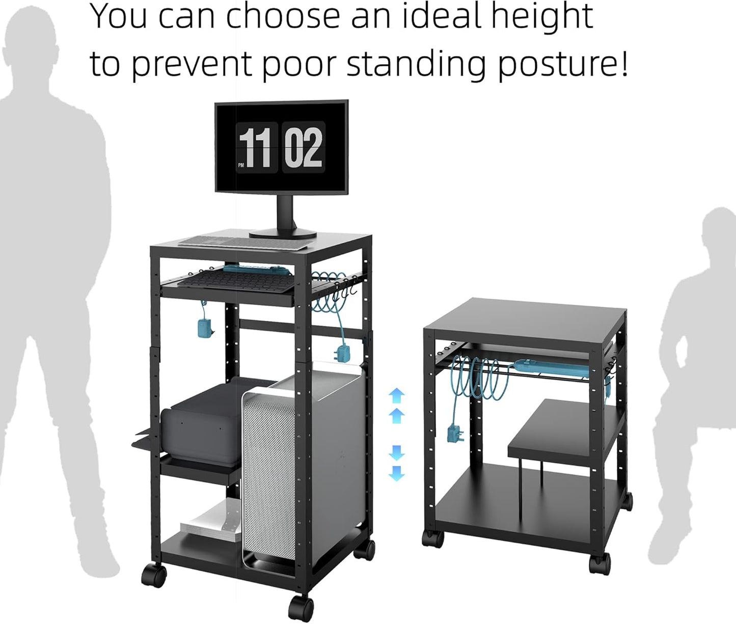 tonchean AV Presentation Cart with Keyboard Tray, Heavy Duty Mobile Workstation Presentation Cart for Video Projector, Laptop Computer, Media Cart for School Classroom Office(Black)