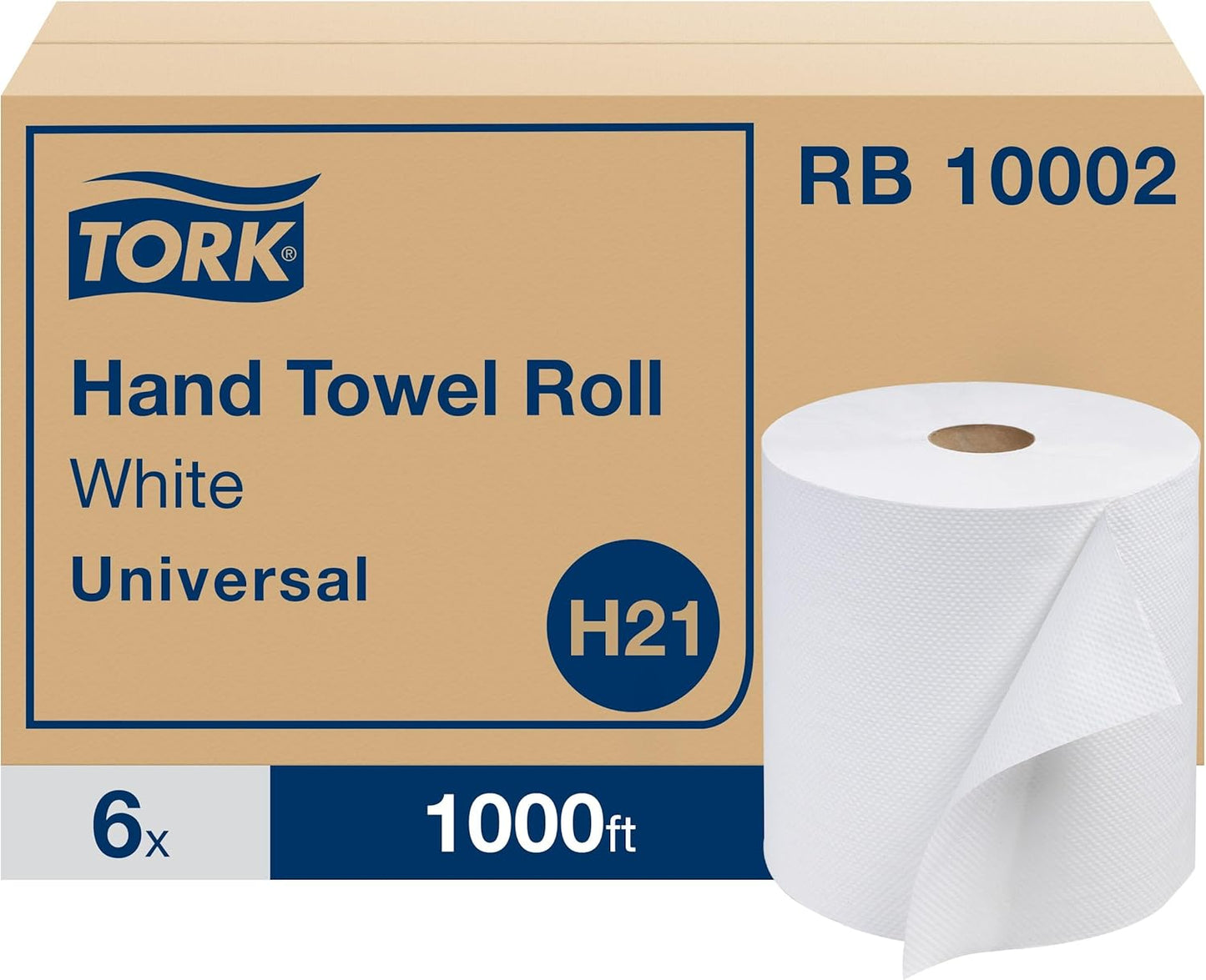 Tork Paper Hand Towel Roll White H21, Universal, 100% Recycled Fiber, 6 Rolls x 1000 ft, RB10002