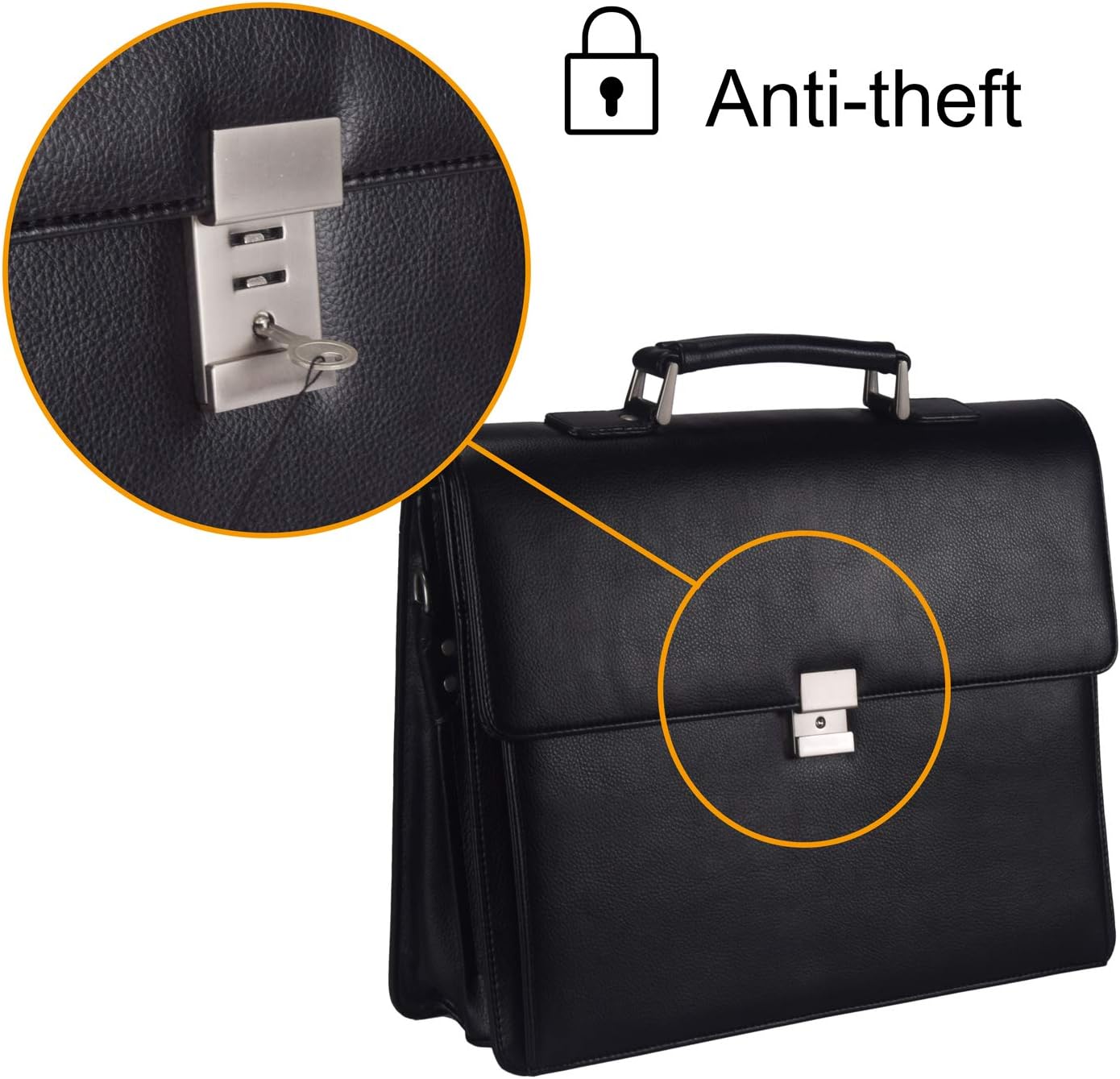 Mens Leather Briefcases Office Attorney Student Attache Case Messenger Bag w/Padded Compartment,Black