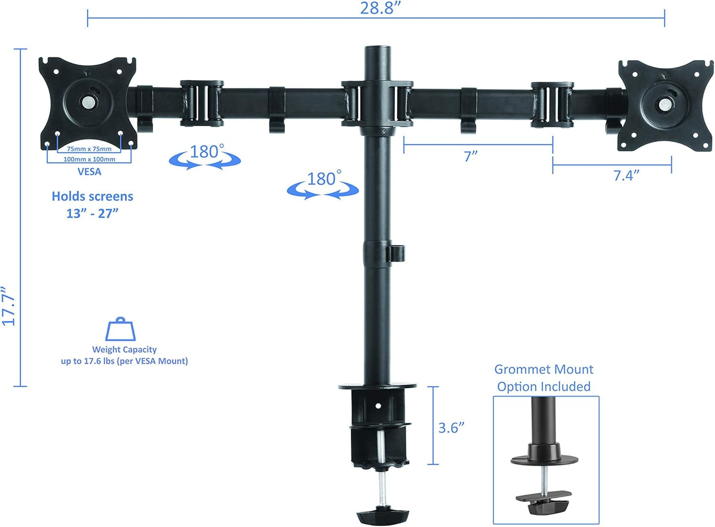 Rocelco Standing Desk Converter with Dual Monitor Mount - 31.5 Inch Sit Stand Up Tabletop Riser with Tablet Holder, Height Adjustable Workstation - Deep Keyboard Tray for Laptop - Gray (R VADRG-DM2)