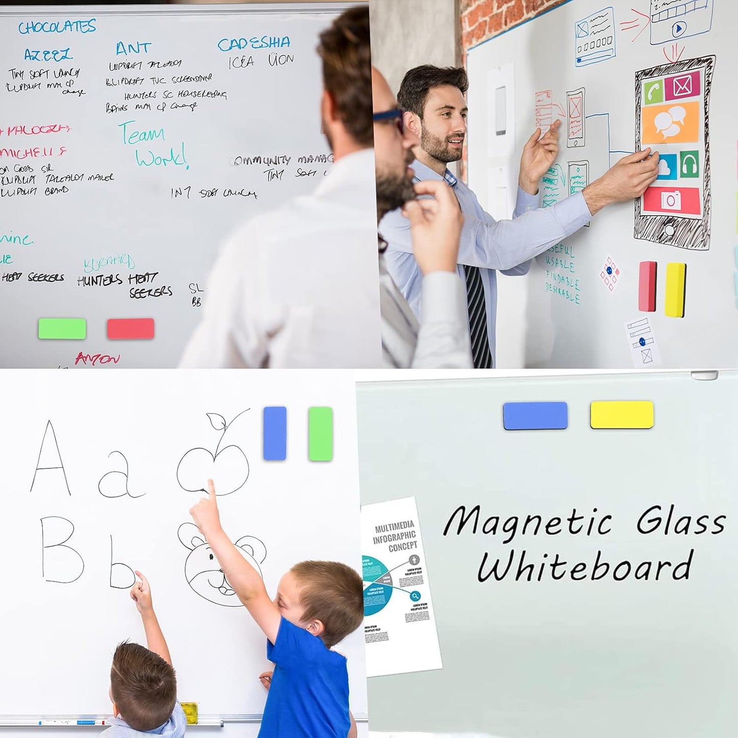 OWLKELA Magnetic Dry Erase Erasers, Assorted, White Board Erasers, 4 Pack, Dry Erase Board Erasers, Magnetic Whiteboard Eraser