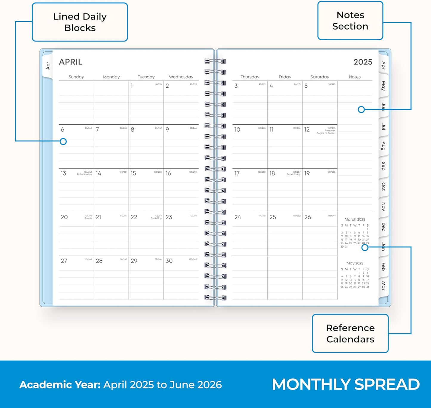 Blue Sky 2025-2026 Academic Year Weekly and Monthly Planner Calendar, April 2025 - June 2026, 15-Month, 5" x 8", Flexible Cover With Pocket, Wirebound, Storage Pocket, Blues