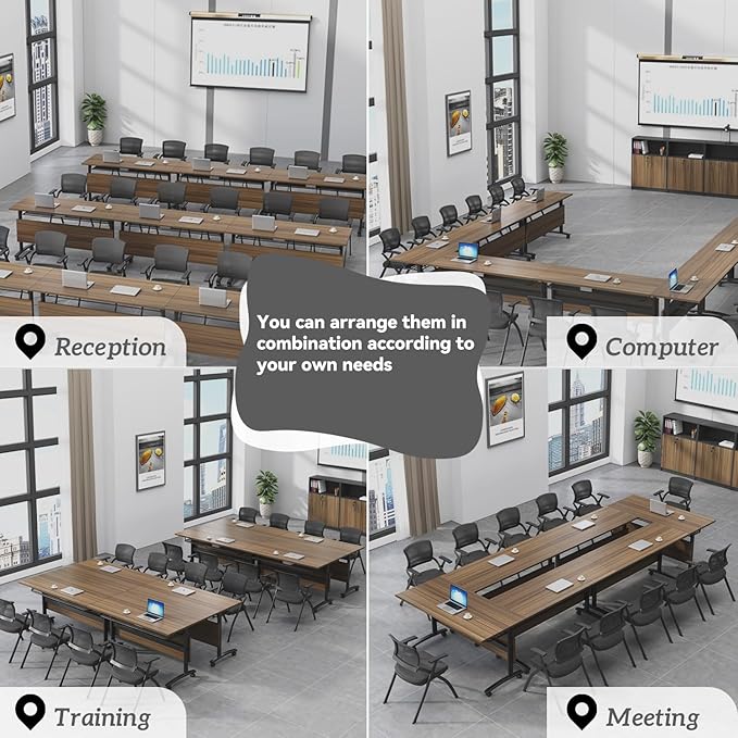 Folding Conference Table,Mobile Conference Room Table Rolling Meeting Table with Caster Wheels,Flip Top Mobile Training Tables,Foldable Rectangle Seminar Tables for Office,Classr (8pack, 55.1in)