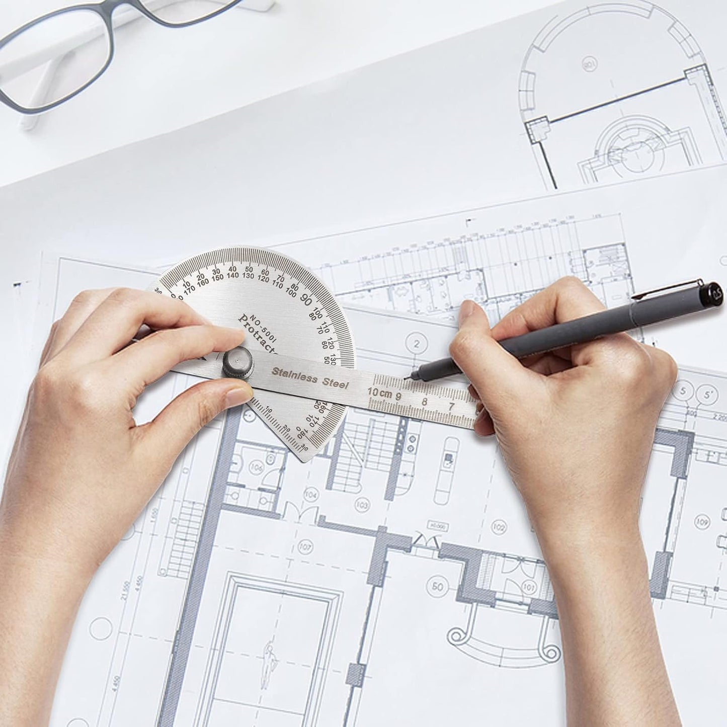 Stainless Steel Angle Protractor, 0-180 Degrees, 10 cm Woodworking Ruler, Angle Measure Tool