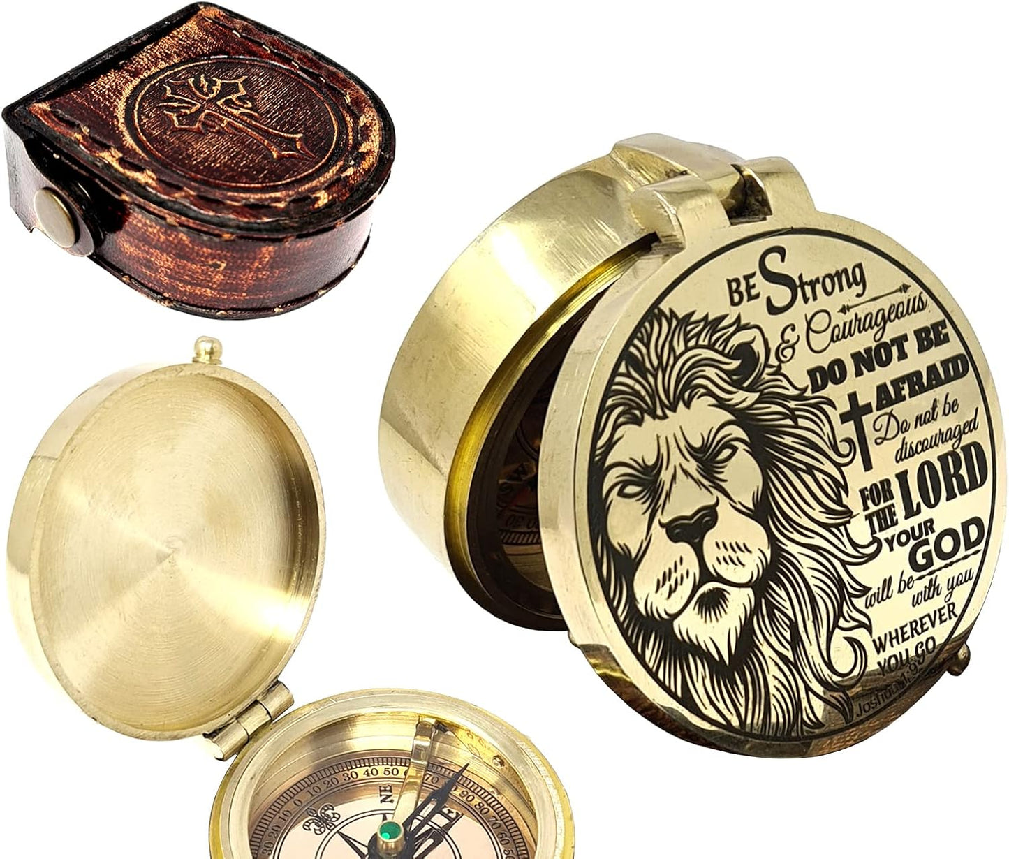 Brass Compass Engraved with Religious Scripture Verse - Ideal Gift for Son, Grandson, Daughter - Perfect for Baptism, Communion, Church and Graduation Day Present