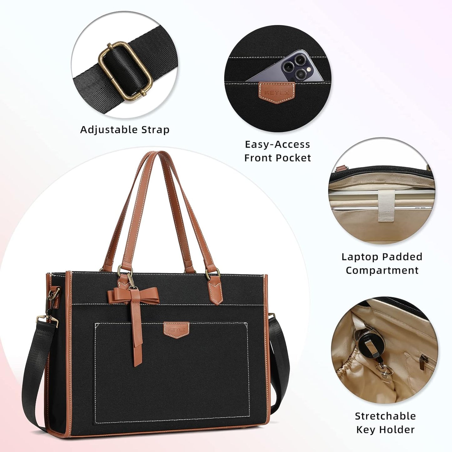 Keyli 3pcs Laptop Bag for Women,15.6 Inch Canvas Tote Bag Work Bags Large Business Computer Briefcase Shoulder Handbag Purse