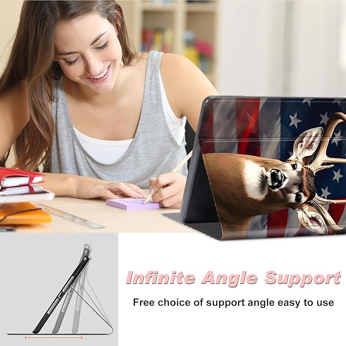 for All-New Kindle Fire 7 Tablet Case (12th Gen, 2022 Release),Slim Lightweight Smart Shell Stand Cover with Auto Wake/Sleep for Amazon Fire 7 Kids Tablet,American Flag Deer