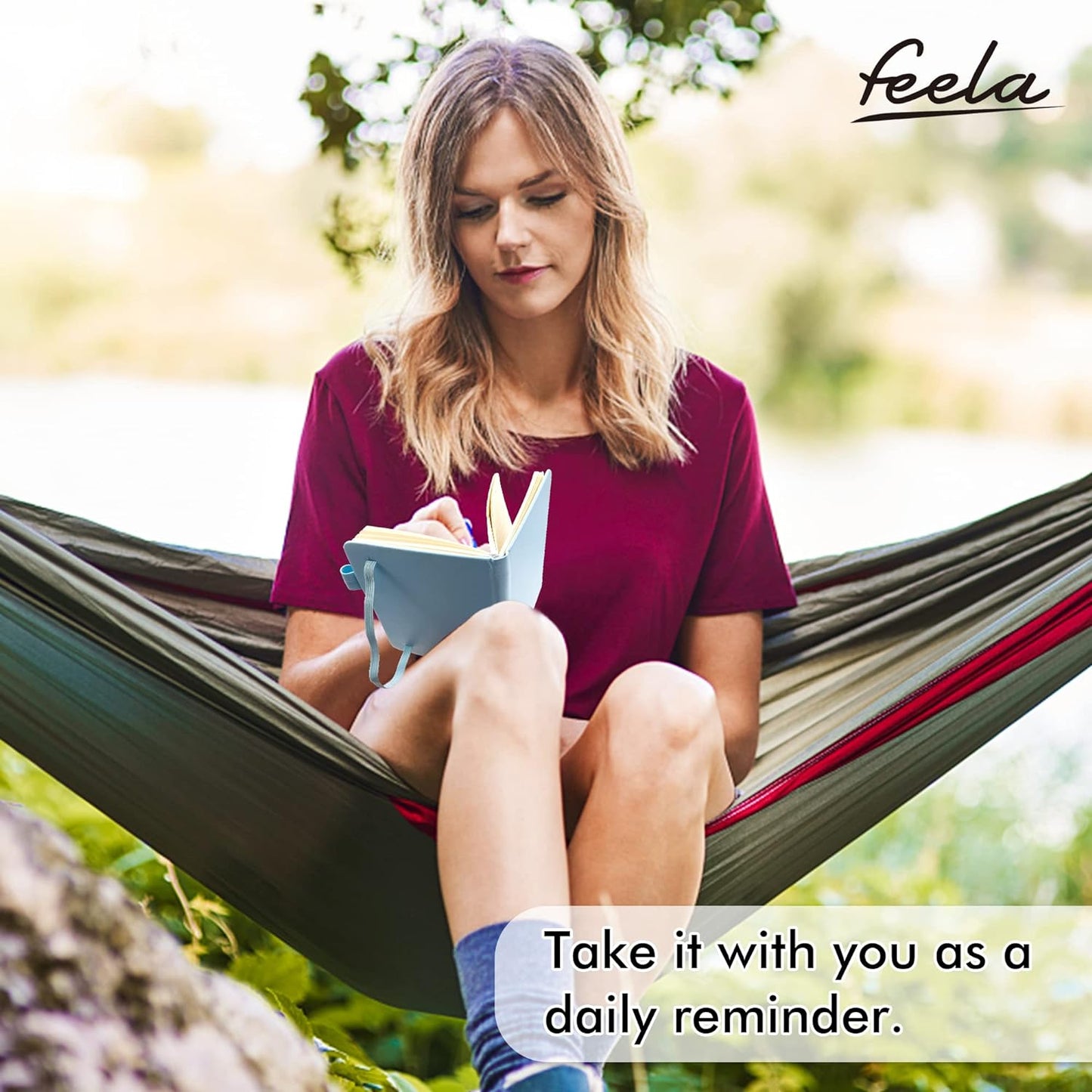 feela 6 Pack Pocket Small Notebooks Bulk, Mini Cute Memo Notepads Hardcover College Ruled Lined Journals with Pen Holder for Women Girls Office School, with 6 Black Pens, 3.5”x 5.5”, A6, Light Blue